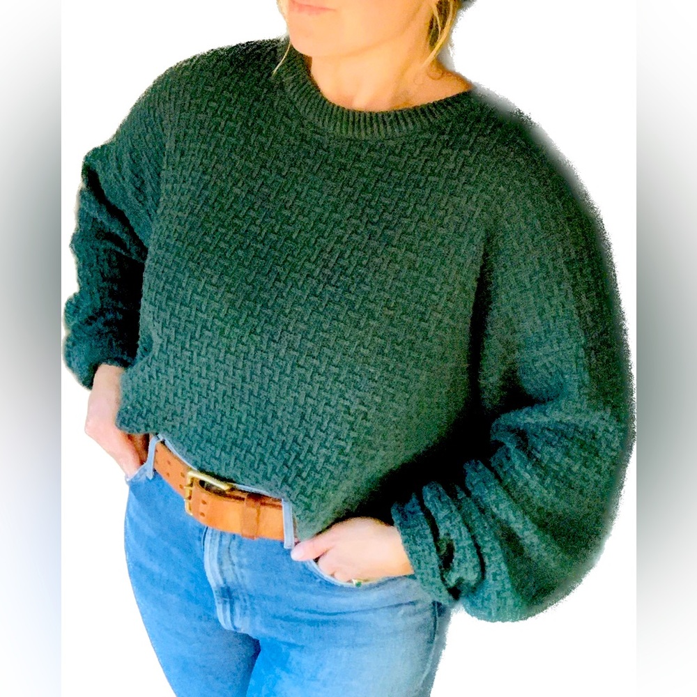 Vntg Van Heusen emerald green waffle knit chunky oversized pullover sweater- XL